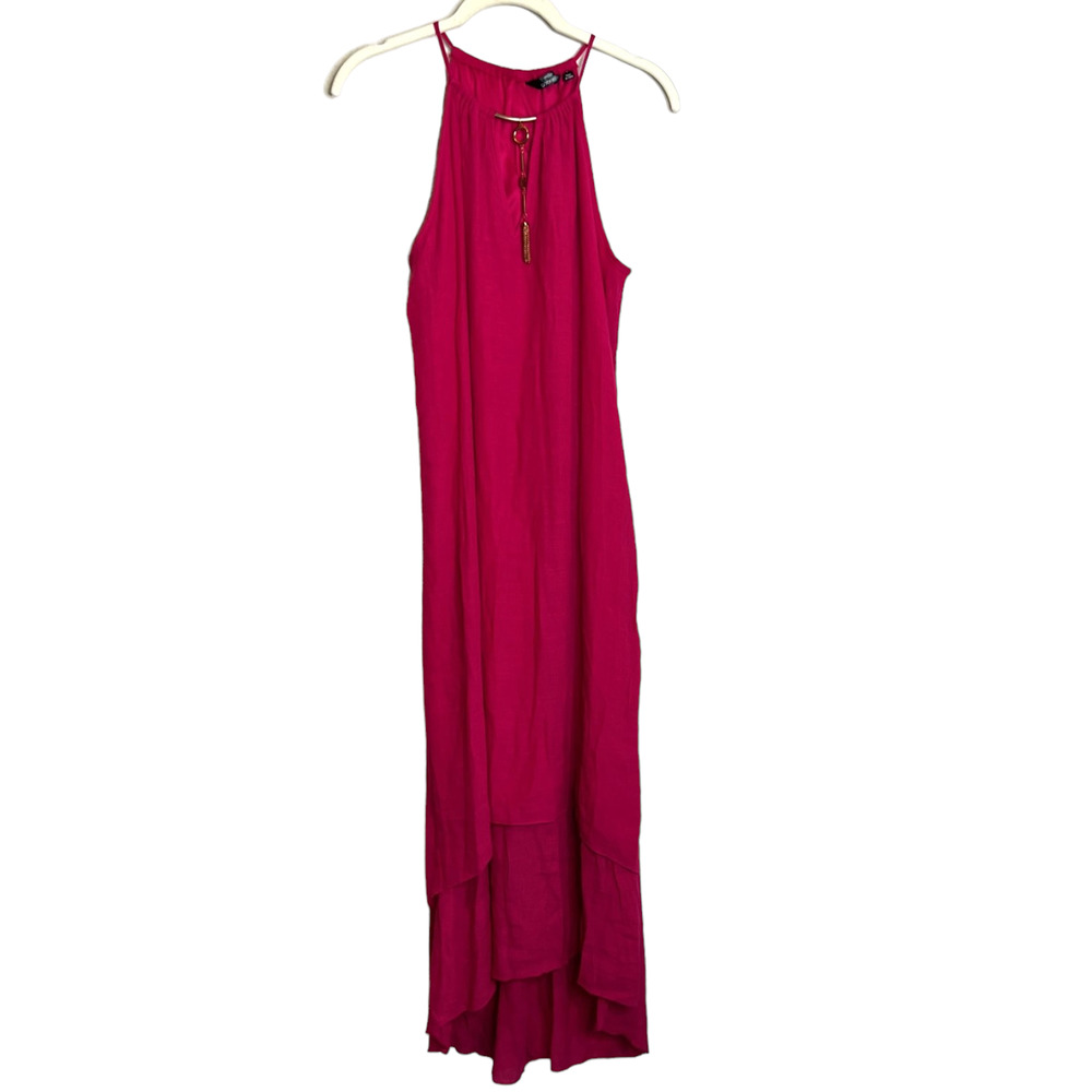 Mlle Gabrielle Womens Midi Maxi Halter Dress Small Pink Gold Hardware